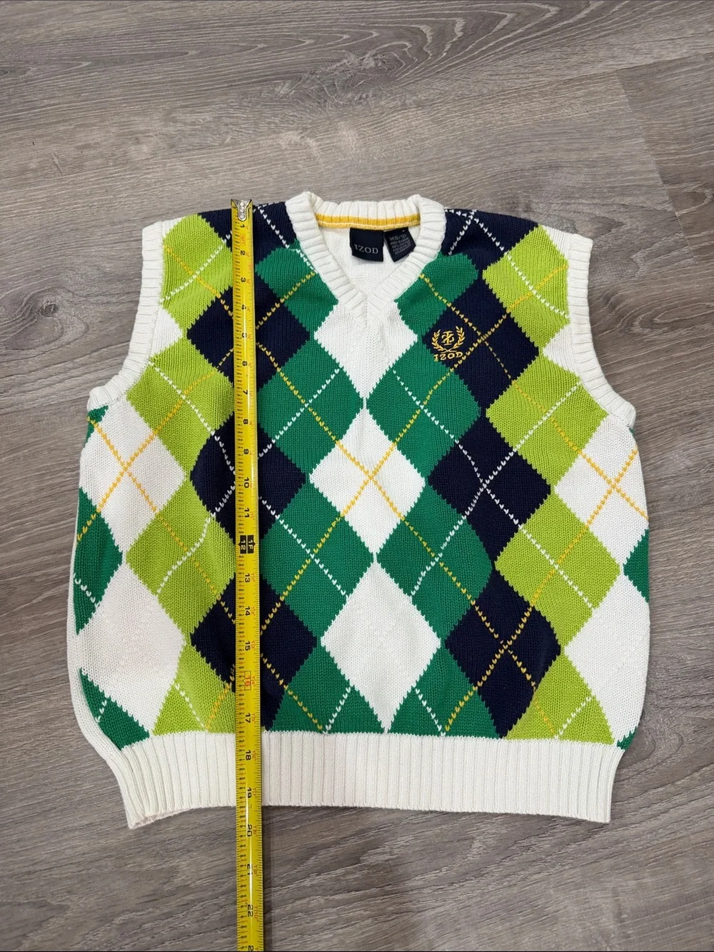 Izod Green, Navy & White Argyle V-Neck Sweater Vest